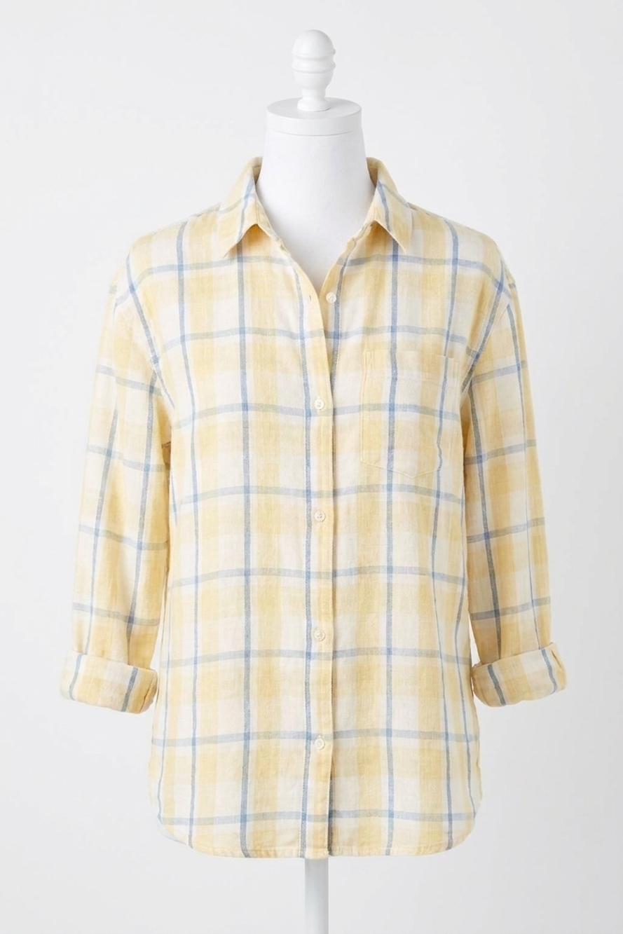 NEW HATCH cotton boyfriend shirt in sunflower plaid